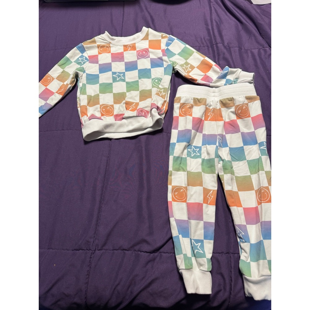 Play by Little Sleepies Rainbow Checkerboard Sweatshirt and Joggers Set 3T
